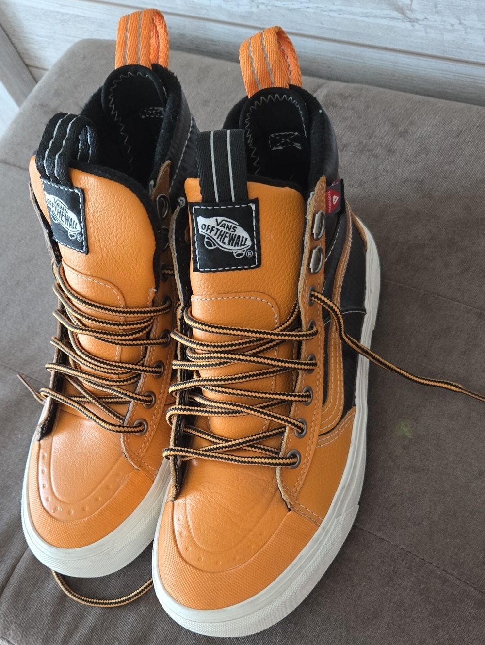Vans Men's Orange and Black High-Top Sneakers Never Worn
